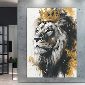 Toile de lion couronné | Impression murale lion majestueux | Roi de la jungle affiche de Zazzle.be Liste d&#39;envies Vous avez des idées ? Art mural de luxe moderne | Décoration Lion Royal, Tableau Lion Doré