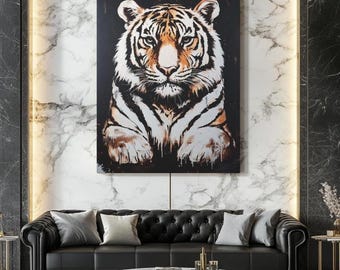 Modern Tiger Canvas Print | Abstract Wildlife Art | Big Cat Decor | Original Painting