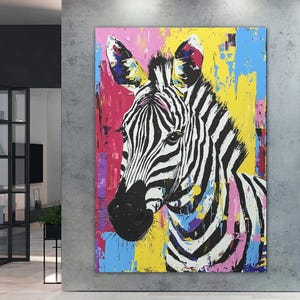Zebra Wall Art | Colorful Canvas Print | Wildlife Wall Decor | Bold Animal Art | Safari Wall Art | Abstract Jungle Art | Big Cat Print