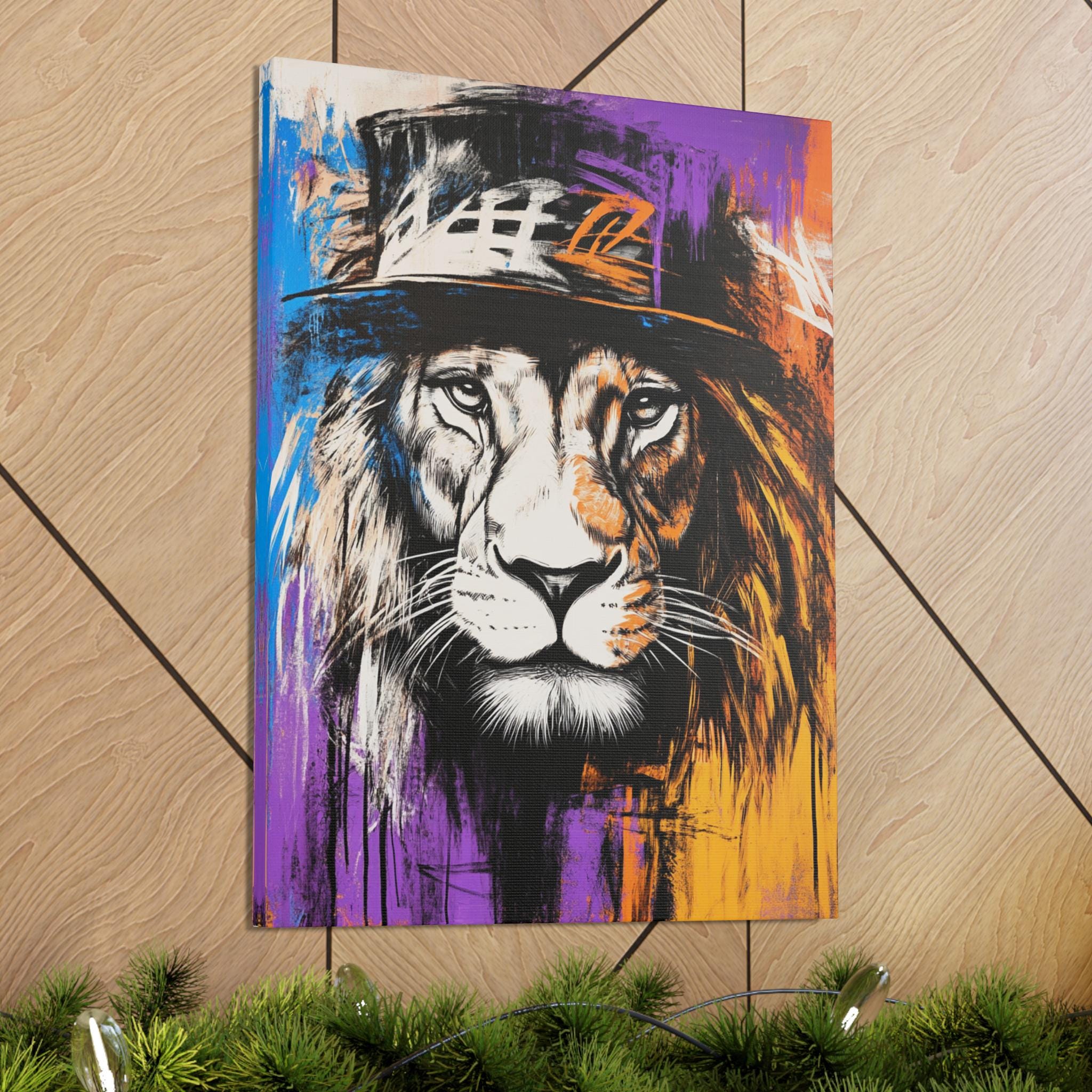 Graffiti Lion Canvas Print | Urban Street Art, Bold Colorful Wall