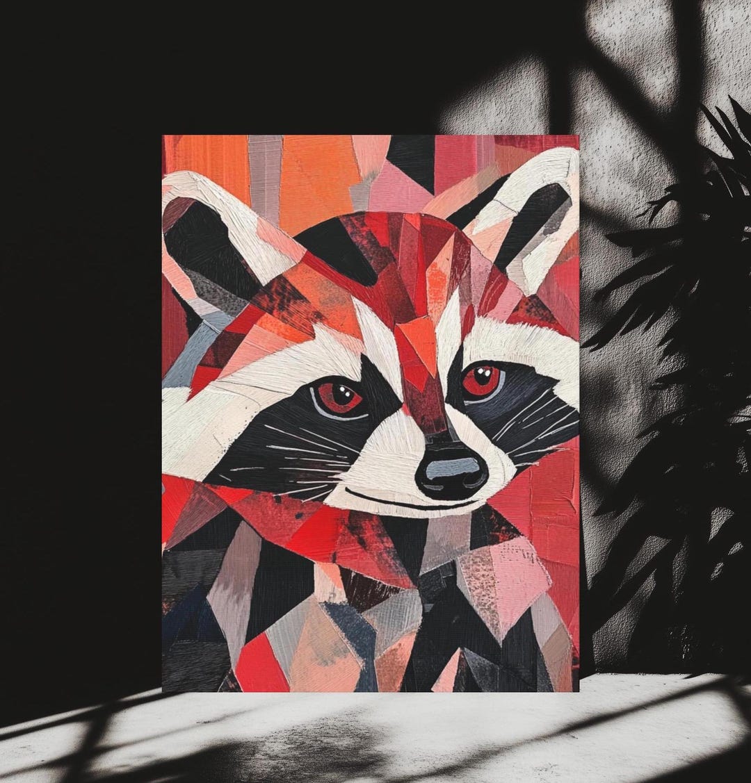 Abstract Racoon Geometric Raccoon Wall Art | Abstract Animal Canvas Print | Modern ...