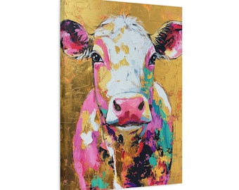 キャンバス 油絵 専用 カラフルCOWS 5 カラフルな牛の絵：キャンバスに