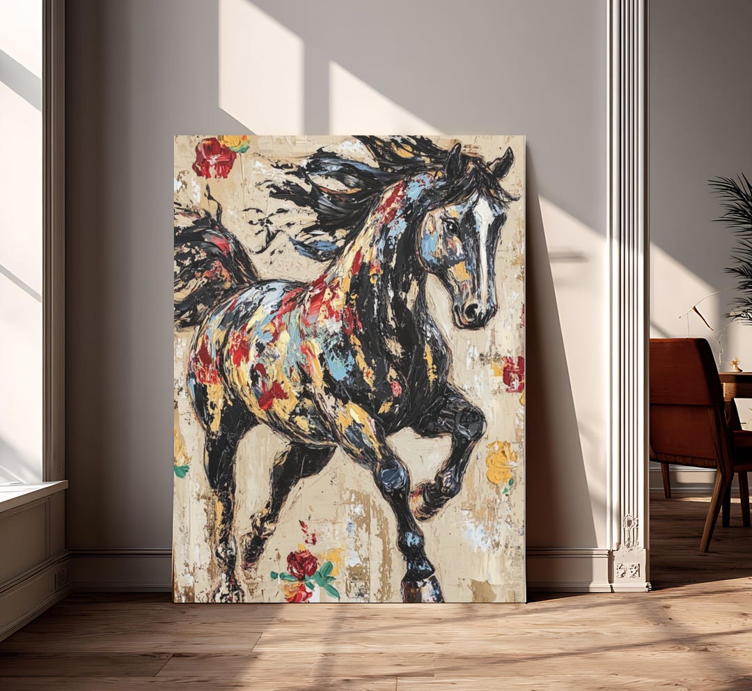 Running Horse Wall Art | Bold Abstract Stallion Canvas Print | Colorful ...