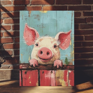 Rustic Pig Canvas Art | Farmhouse Animal Wall Decor | Pig Painting Print | Country Kitchen Art | Barnyard Pig Poster | Farm Animal Wall Art