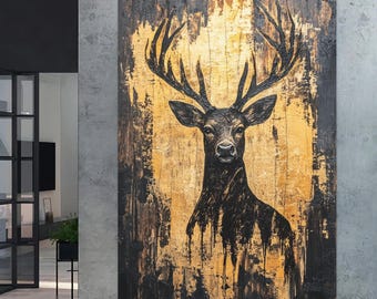 Deer Canvas Print | Rustic Woodland Animal Wall Art | Luxury Deer Painting | Bold Modern Stag Wall Decor | Masculine Hunting Lodge Print