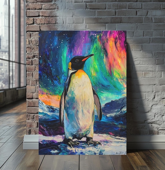 ペンギン アートパネル 絵画 キャンバス penguin Penguin Canvas Art | Colorful Oil Painting, Northern Lights