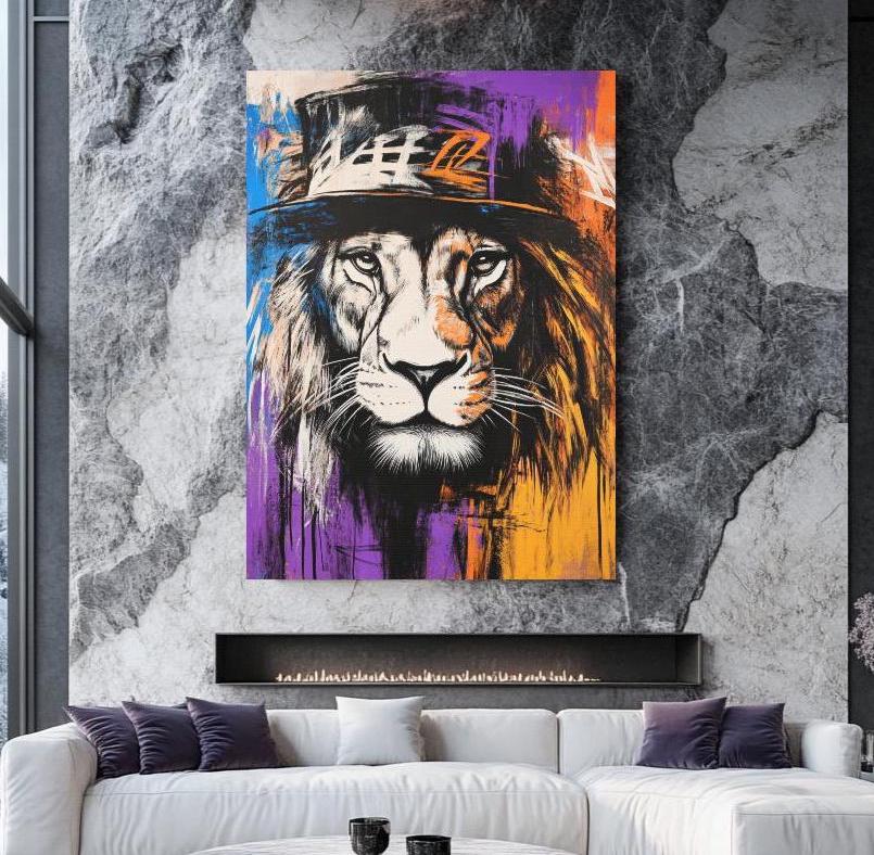 Graffiti Lion Canvas Print | Urban Street Art, Bold Colorful Wall