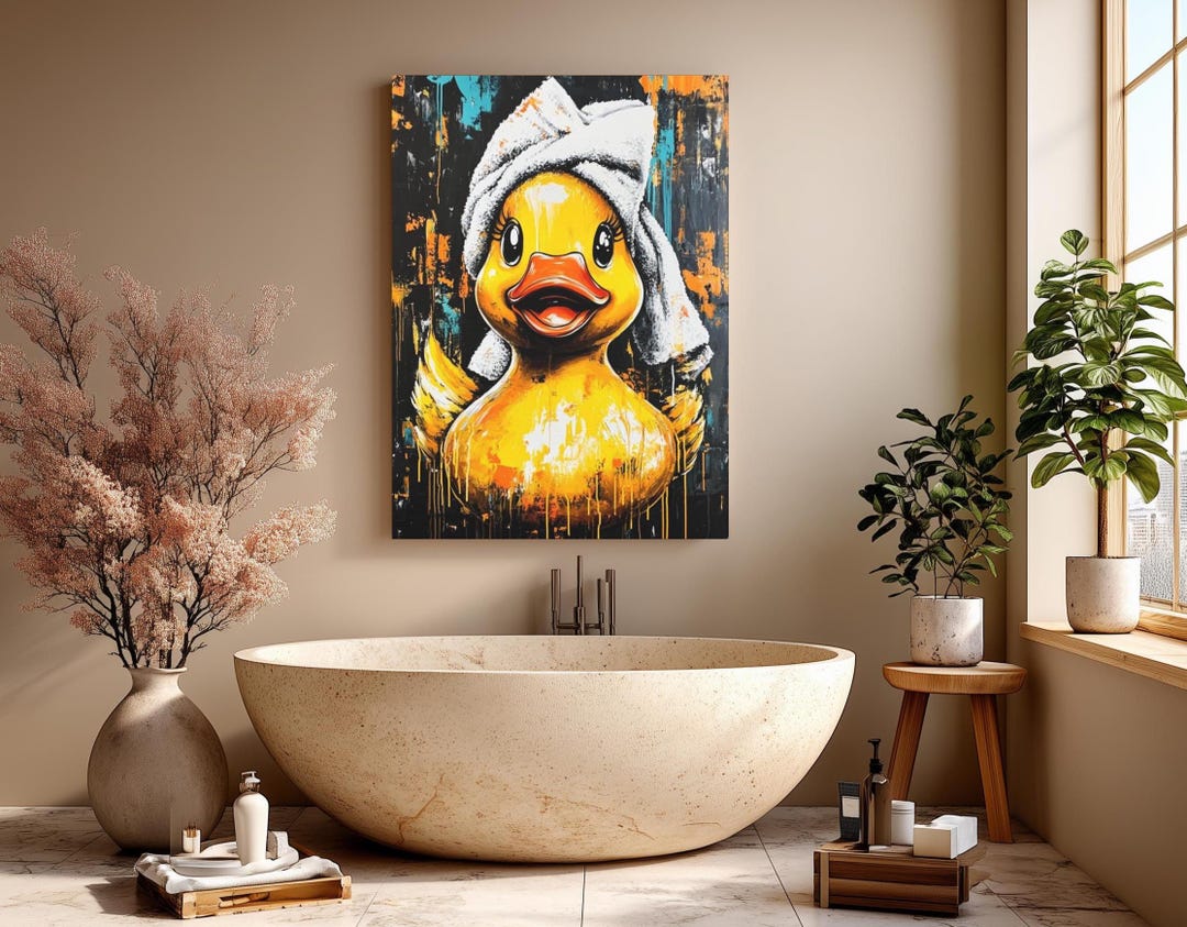 Funny Duck Bathroom Art | Cute Yellow Duck Wall Decor | Quirky Pop Art ...