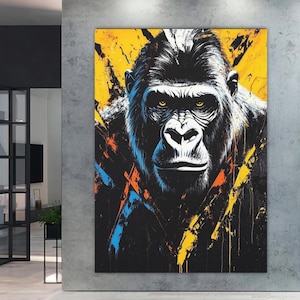 Gorilla Wall Art | Modern Gorilla Painting Canvas | Jungle Animal Print for Men | Masculine Wall Art | Ape Poster | Extra Large Wall Art