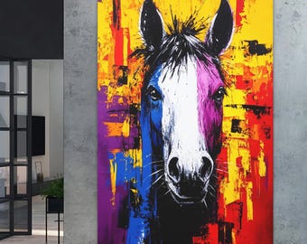 Horse Wall Art | Vibrant Horse Canvas | Colorful Horse Painting | Abstract Equestrian Art | Modern Horse Decor | Bold Horse Wall Print