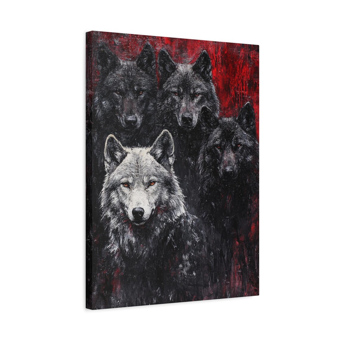 Alpha Wolf Pack Canvas Art | Red Black Spiritual Animal Leader Poster ...