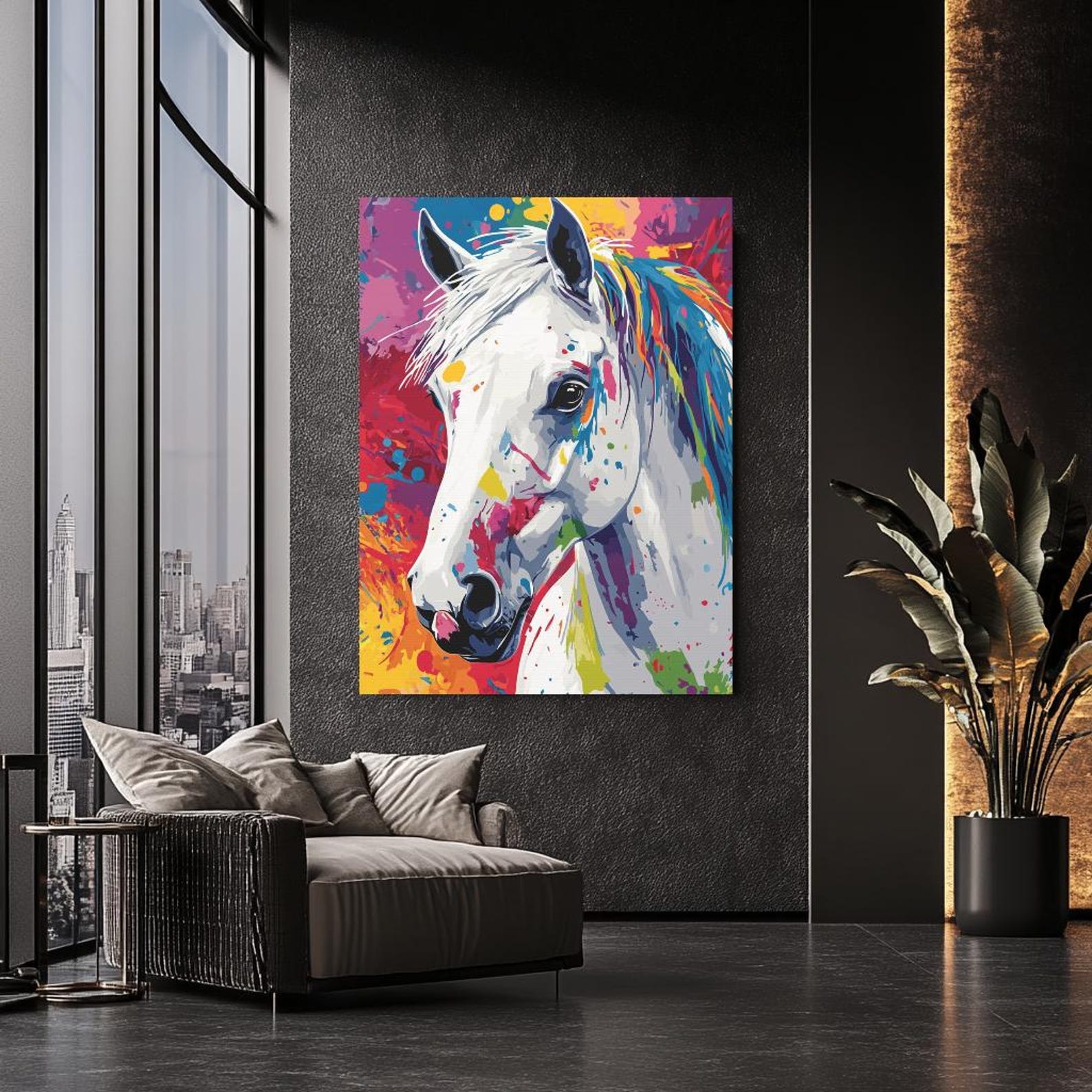 Colorful Horse Canvas Wall Art | Vibrant Horse Painting Print ...