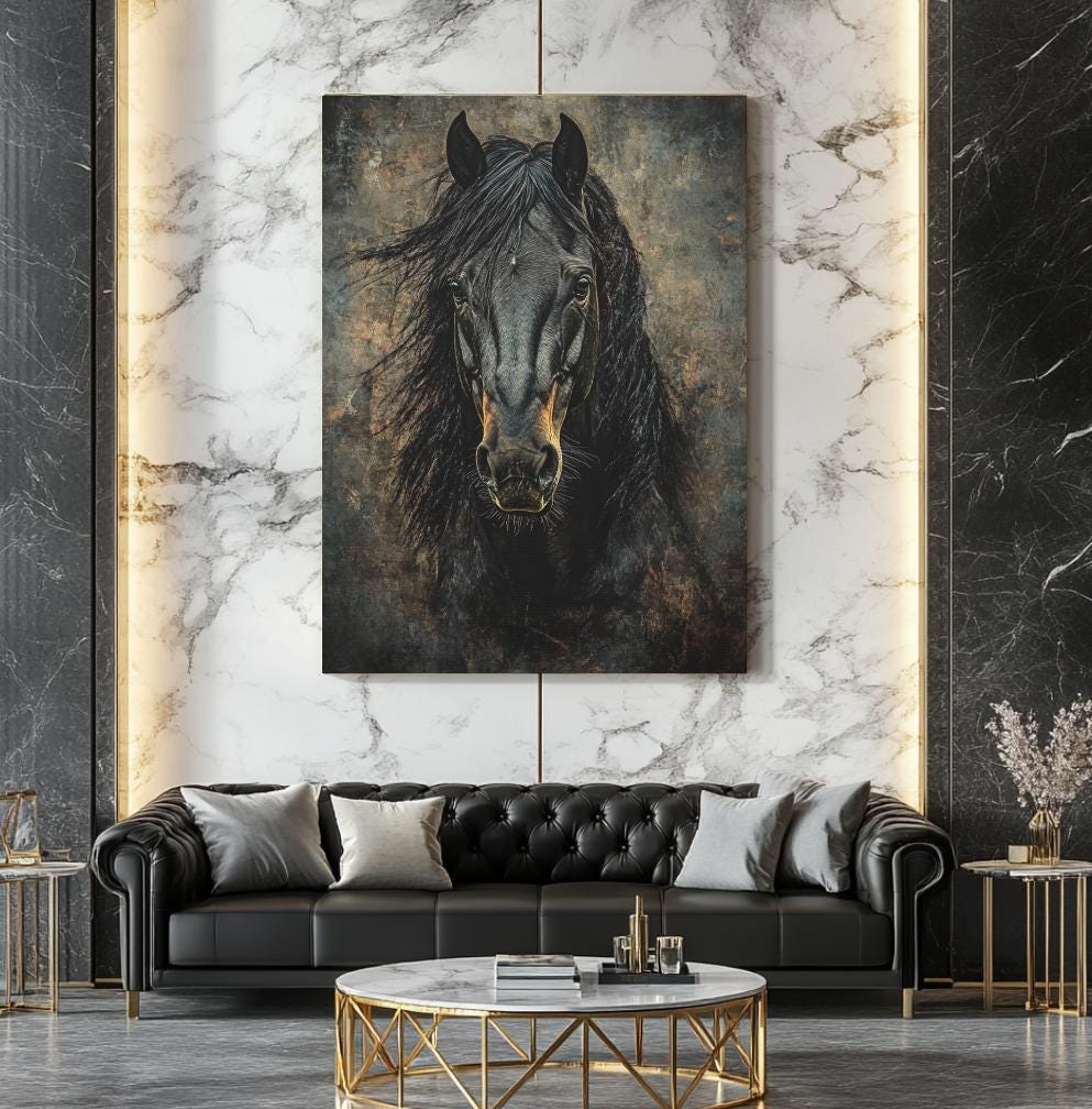 Black Horse Canvas Print | Bold Equestrian Wall Art | Regal Stallion ...