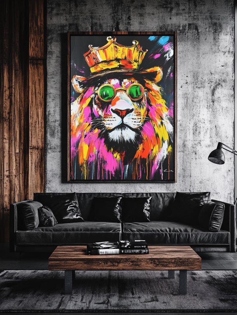 Graffiti Lion King Canvas Print | Street Pop Art Crown Wall Decor - Etsy