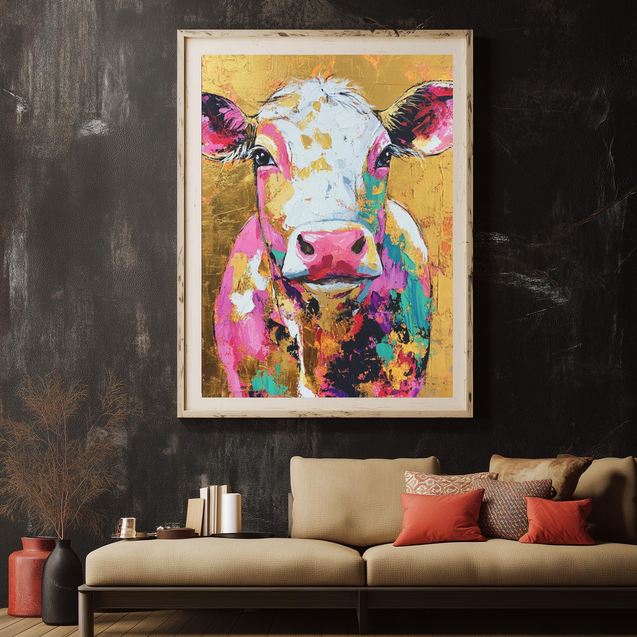 Colorful Cow Canvas Print | Vibrant Farmhouse Wall Art Poster - Etsy