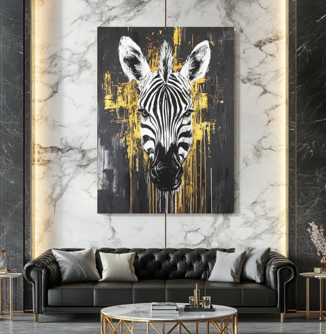 Zebra Canvas Wall Art | Abstract Black & Gold Animal Print | Modern ...