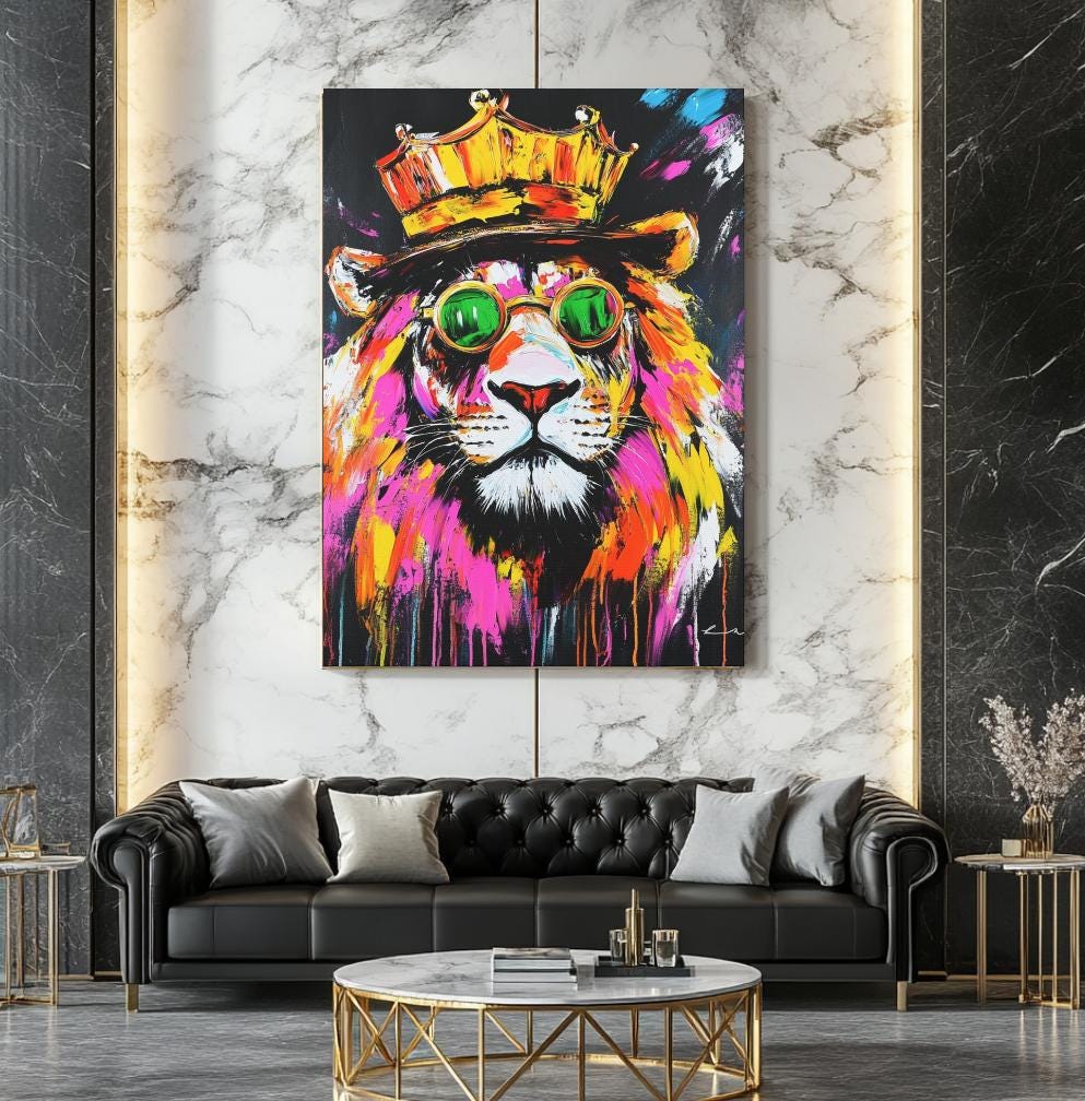 Graffiti Lion King Canvas Print | Street Pop Art Crown Wall Decor - Etsy