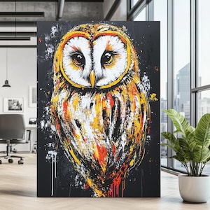 Abstract Owl Wall Art | Modern Barn Owl Canvas | Colorful Wildlife Painting | Office Animal Decor | Bird Artwork | Nature-Inspired Print