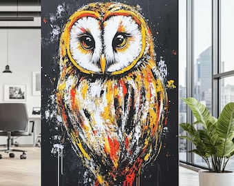Abstract Owl Wall Art | Modern Barn Owl Canvas | Colorful Wildlife Painting | Office Animal Decor | Bird Artwork | Nature-Inspired Print