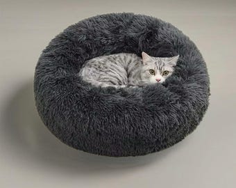 Beruhigendes Haustierbett • Donut Katzen-Hundebett • Flauschiges Haustierbett • Warmes Katzenbett - Kätzchenbett - Katzenhütte, weiches rundes Katzenbett, Katzenhöhle, Katzennest