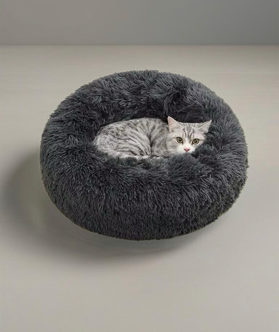 Calming Pet Bed • Donut Cat Dog Bed • Fluffy Pet Bed • Warm Cat Bed - Kitten Bed - Cat Kennel, Soft Round Cat Bed, Cat Cave, Cat Nest
