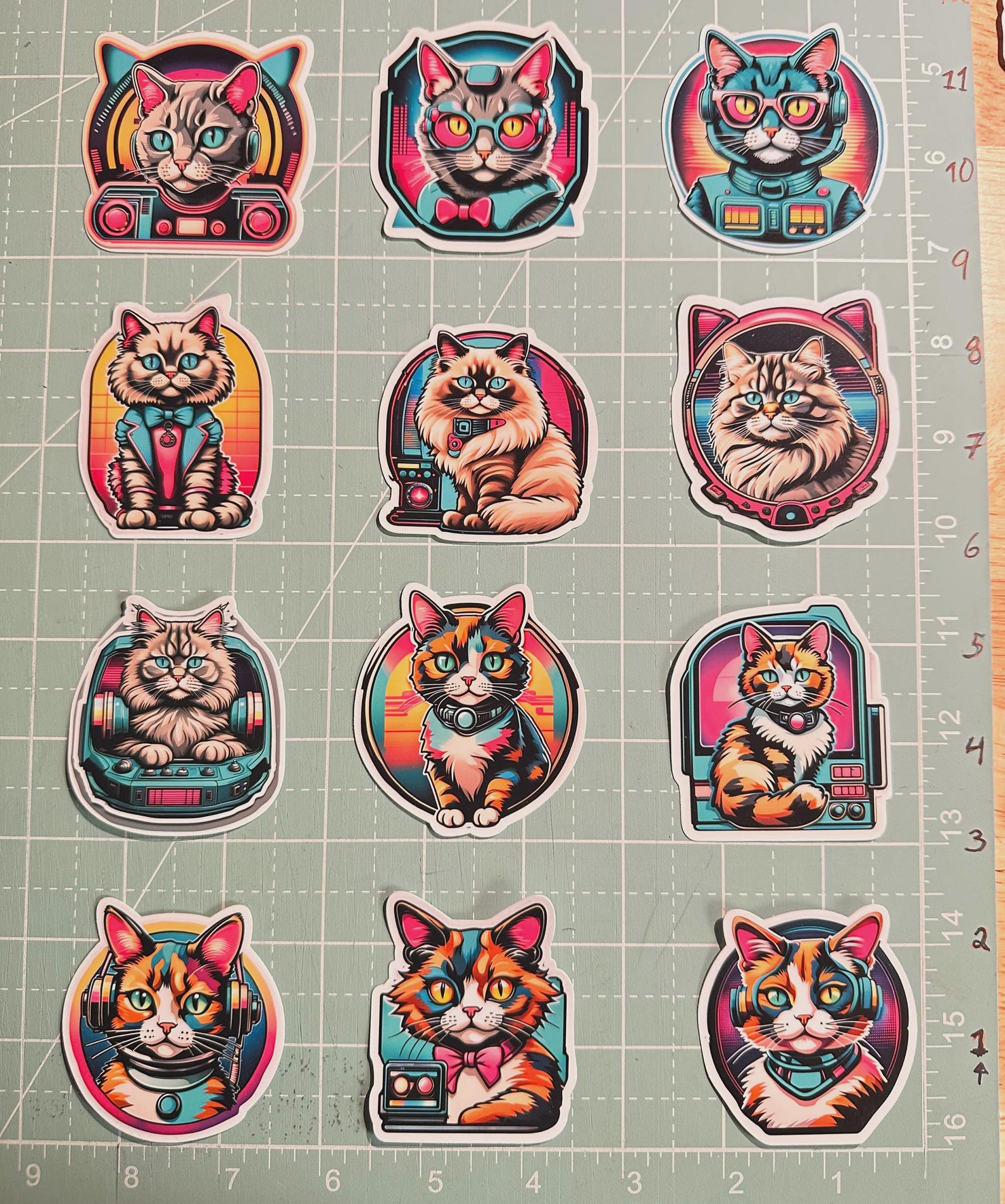 Futuristic Cat Stickers, Water Resistant Vinyl Decal Set of 48 ...