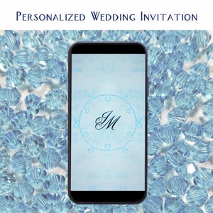 Invitación digital con cuentas de cristal animadas, personalizada para ti.