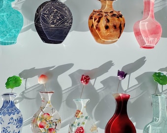 Handgefertigte Acryl Mini Blumenvase Magnet - Inspiriert von Museum Collectible Vase Design, veränderbare Blumen
