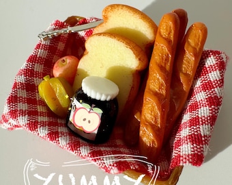 Handmade Breakfast Magnet Set – Miniature Food Basket Fridge Decor
