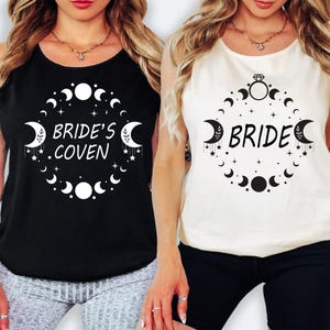 Camiseta sin mangas Comfort Colors® Bride's Coven, camiseta celestial para novia, camiseta de despedida de soltera con fases lunares, regalo de despedida de soltera con temática de brujas, top moderno para fiesta de bodas