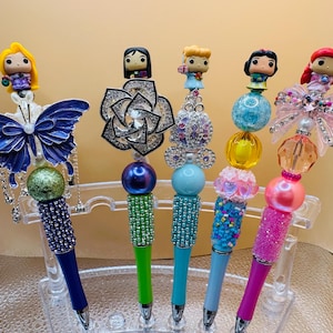 Princess Rapunzal, Mulan, Cinderella, Snow White, Ariel Christmas beaded pen Stocking Stuffer