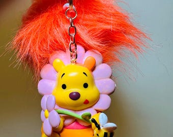 Winnie the Pooh Keychain: Orange Fluffy Pom Pom Bag Charm
