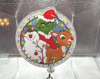 Christmas, Frosty the Snowman, Grinch, Rudolph Reindeer badge reel for ID