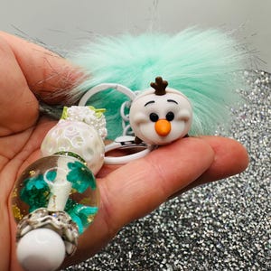 Olaf (from Frozen) blue Disney fluffy keychain, bag charm with Pom Pom image 1