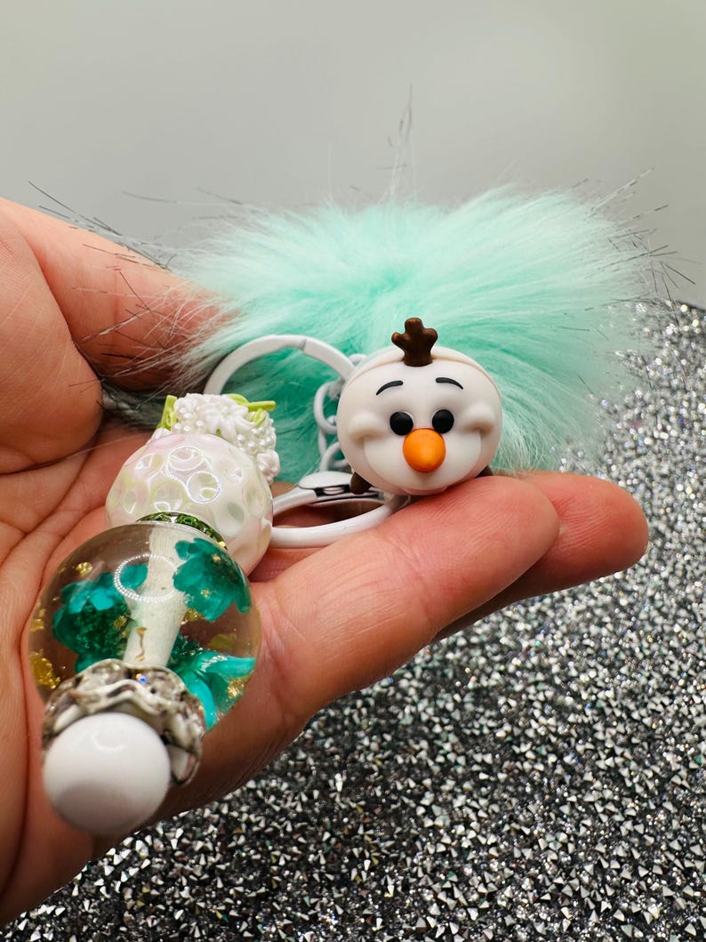 Olaf (from Frozen) blue Disney fluffy keychain, bag charm with Pom Pom image 1