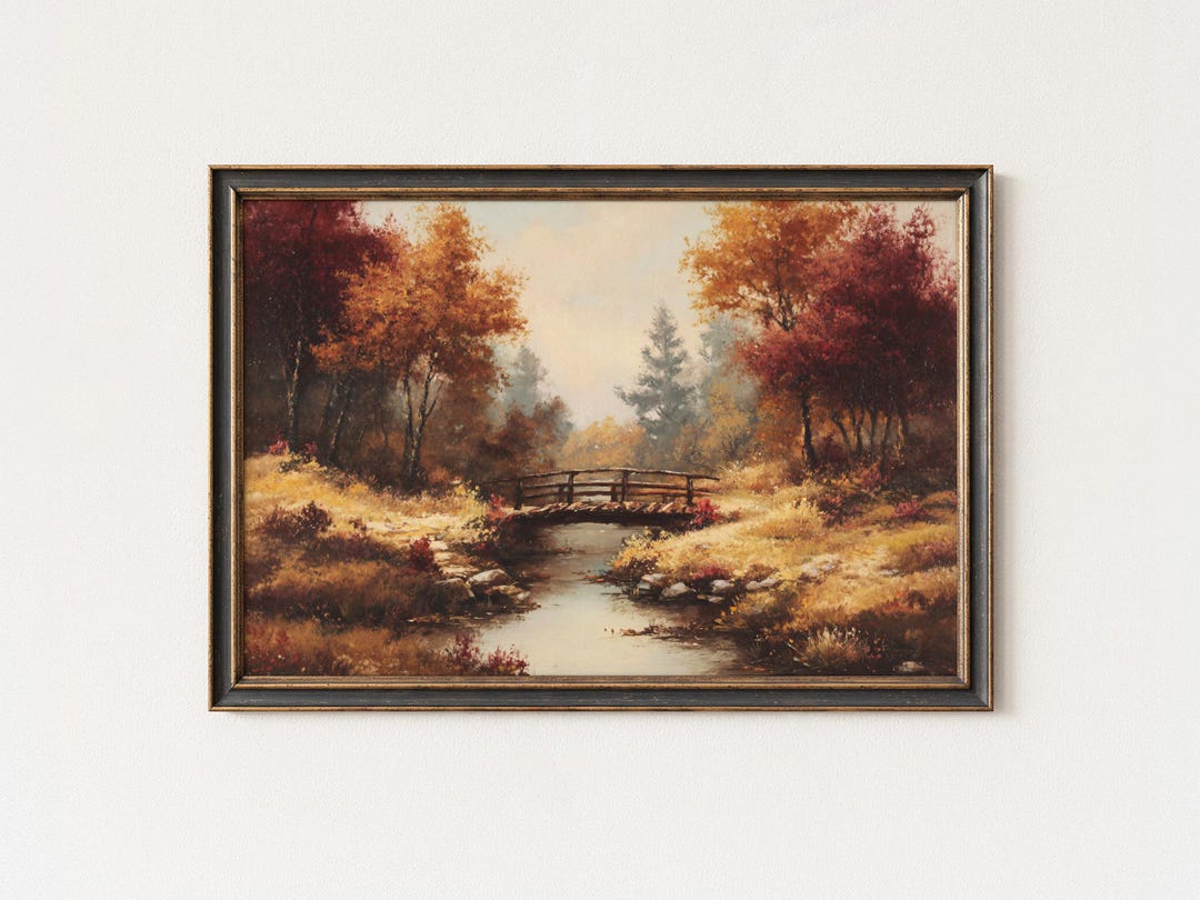 Autumn Forest Bridge Print - Vintage Rustic Landscape (digital Download ...