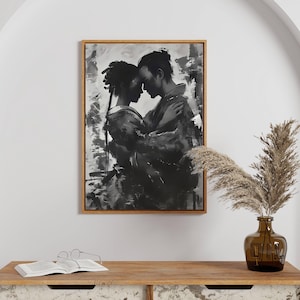 Samurai And Geisha Romantic Japanese Art | Japandi Black & White Ink Painting | Timeless Asian-Inspired Wall Print | Digital Download