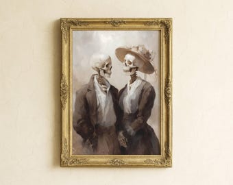 Skeleton Couple Print | Gothic Halloween, Dark Academia Decor (Digital Download)