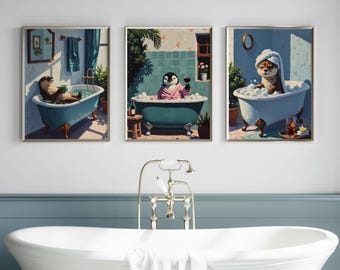 Set 3 Quadri Su Tela Con Animali Leopardo, Tigre, Zebra – Decorazione Da Bagno Dopamina Rosa, Stampe Moderne