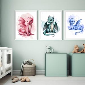 Nursery Dragon Prints Set of 6 | Baby Room Wall Art Set | Fairytale ...