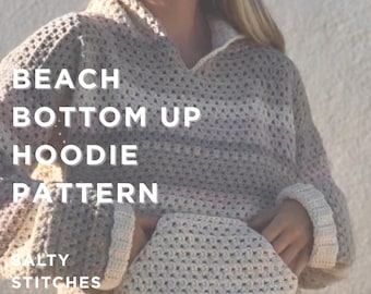 Crochet Hoodie Sweater Pattern, Beginner Beachy Top, Summer Clothing Project Digital Pattern