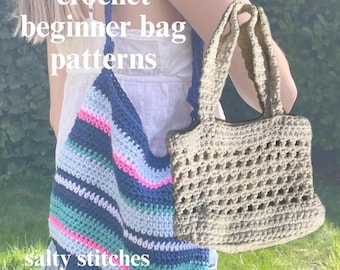 PDF-patroon gehaakte tas: draagtas voor beginnersmarkt en gestreepte tas (digitale download)