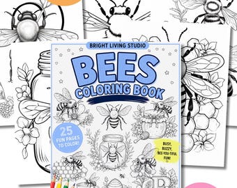 ミツバチの塗り絵PDF、子供と大人向けのかわいいミツバチの塗り絵ページ、昆虫アクティビティブック自然テーマ、マルハナバチの塗り絵