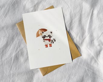 Raymond the Raccoon Greeting Card, Greeting Cards, Animal Greeting Cards, Cute Greeting Cards, Cards for Her, Cards for Him