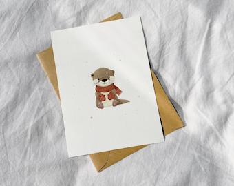 Otis the Otter Greeting Card, Greeting Cards, Animal Greeting Cards, Cute Greeting Cards, Cards for Her, Cards for Him