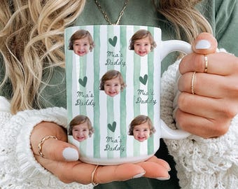 Best Dad Ever Custom Baby Photo Stripe Mug, Personalized Father's Day Gift, First Time Daddy Appreciation, Dad's Birthday Present, New Dad