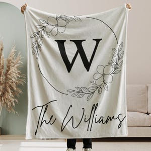 Personalized Family Name Blanket, Monogram Initial Throw, Christmas Gift For Parents, Custom Last Name Blanket, Cozy Winter Throw