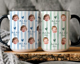 Best Dad Ever Custom Baby Photo Stripe Mug, Personalized Father's Day Gift, First Time Daddy Appreciation, Dad's Birthday Present, New Dad