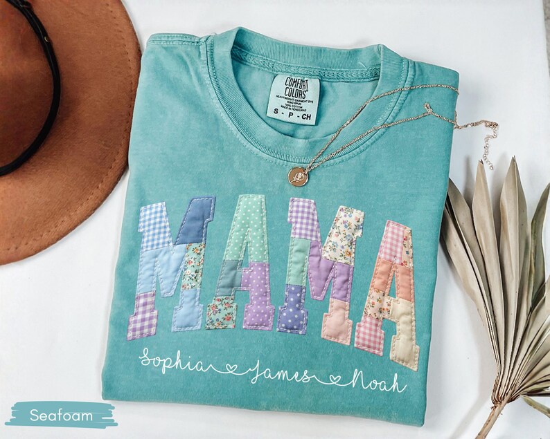 Camisa personalizada con parches falsos para mamá con nombres de niños, camisa floral personalizada para mamá, regalo para el Día de la Madre para mamá, regalo para mamá imagen 6