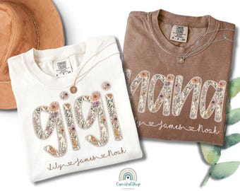 Personalized Gigi Faux Pearl Shirt Comfort Colors® Grandma Shirt With Grandkids, Custom Mimi Tee, Gift For Gigi, Nana, Mothers Day Gift
